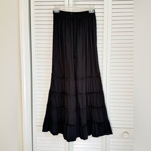 Anthropologie Salty Lemon Crop Wide Leg Ruffle Pants Black Size S Pull On NWOT